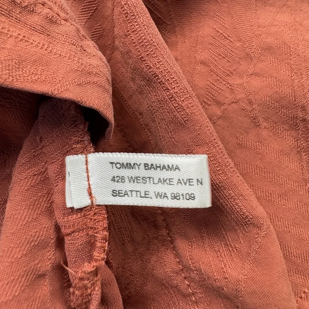 Tommy Bahama Shirt Mens Large Orange 100%‎ Silk Floral Leaf Pattern Button Up